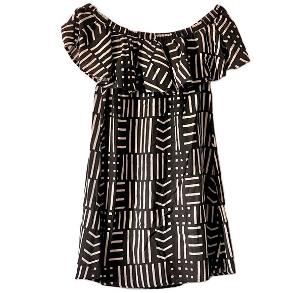 Madewell Ruffle Rio Dress Arrow Grid Print On or Off the Shoulder  XS Loose Fit - Picture 2 of 11